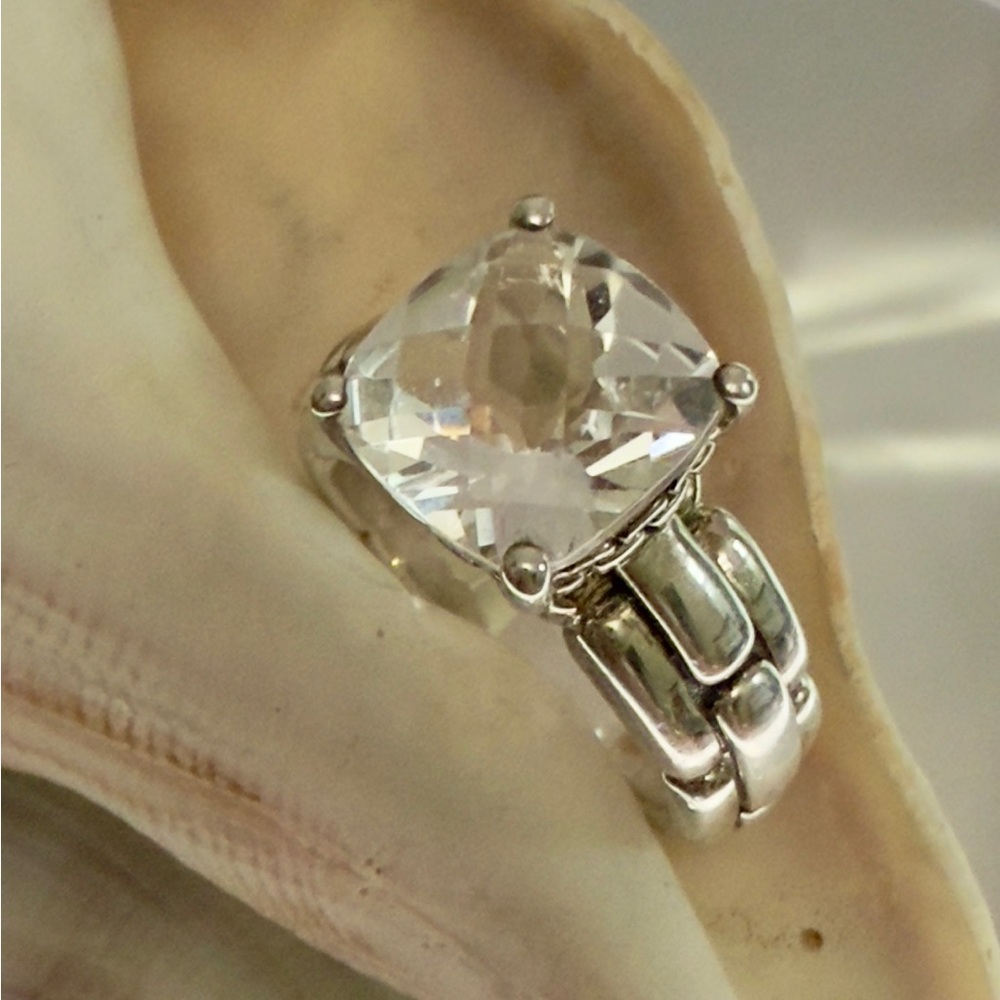 JOHN HARDY by Jai White Topaz solitaire on 925 box chain band. Size 6